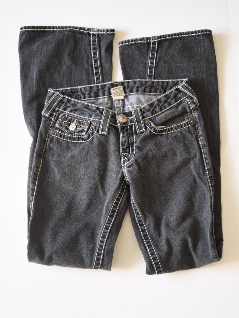 Vtg True Religion Joey Big T Flare Jeans Women's 27 MADE IN USA Y2K Twisted Seam - Picture 6 of 11